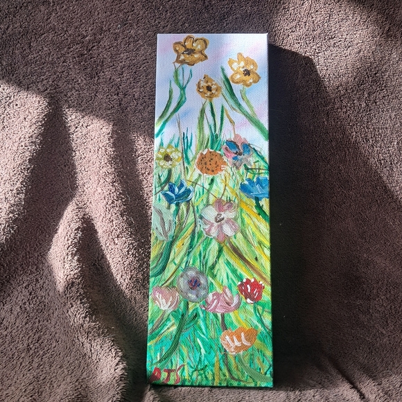 Hand Painted Canvas Oil Paint Flowers Meadow Grassy Small Canvas - Picture 2 of 6